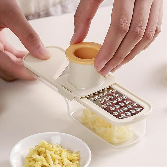 Multifunctional Garlic Grinder & Mandoline Slicer, 3-in-1 Mini Safe Garlic Slicer & Mandoline Slicer, Vegetable and Cheese Shredder, Stainless Steel Mandoline Cutter with Container (Green)