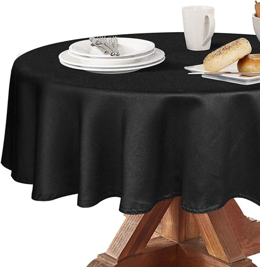 Obstal 210GSM Round Table Cloth, Water Resistance Microfiber Tablecloth, Decorative Fabric Circular Table Cover for Outdoor and Indoor Use (Black, 70 Inch Diameter)