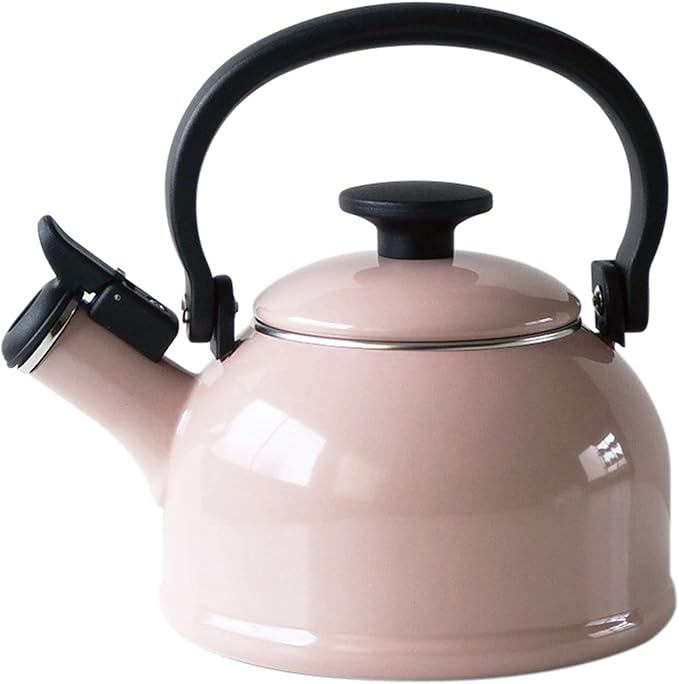 Fuji Enamel CTN-1.6WK.AP Whistling Kettle, Induction Compatible, 0.5 gal (1.6 L), Ash Pink