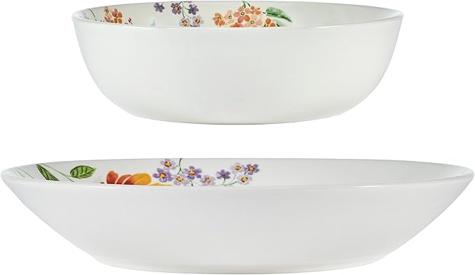 Fitz and Floyd Meadow Floral Set of 2 Serving Bowls, 10.5 inch, 8.5 Inch