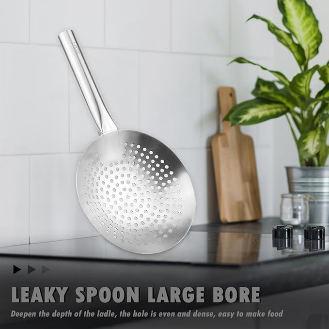 DOERDO Skimmer Slotted Spoon 8.7 Inch Oil Skimmer Pasta Strainer Stainless Steel Kitchen Utensils for Kitchen Cooking Frying, 22CM