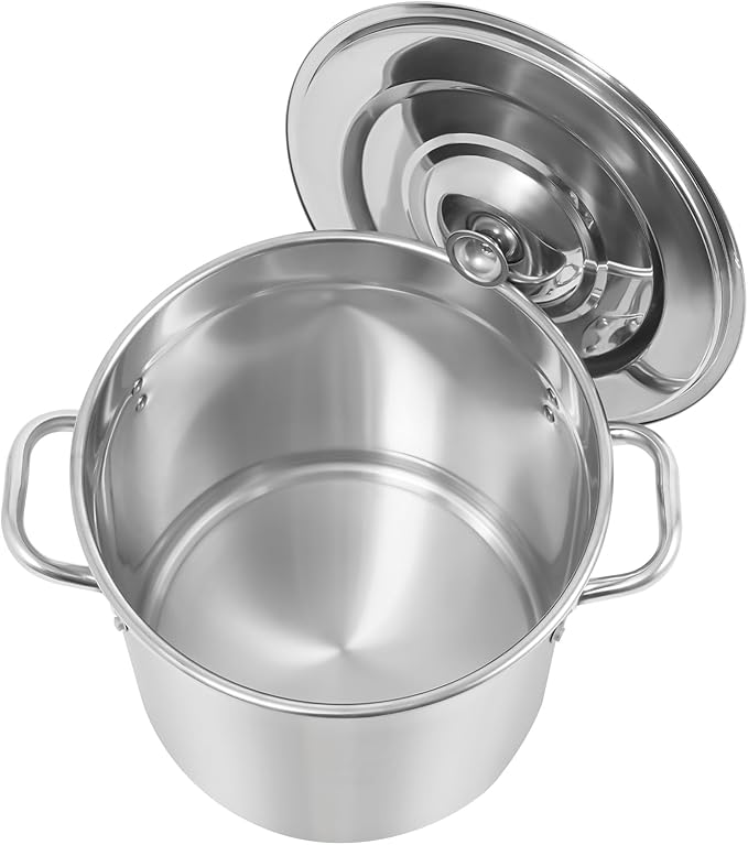 Stainless Steel Stock Pot w/Lid, Commercial Soup Cookware for Home/Restaurant/Hotels, for Stew/Simmering/Soup, Universal Stove Compatible (21L/22.2Qt.)