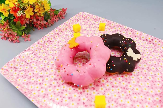 GWPP 10.5" x 10.5" x 3/4" Melamine Plastic Shallow Floral Breakfast Serving Tray, Set of 3 Small Tray in 3 Colors for Restaurant or Picnic Camping (Shallow Floral Colorful Mixing)