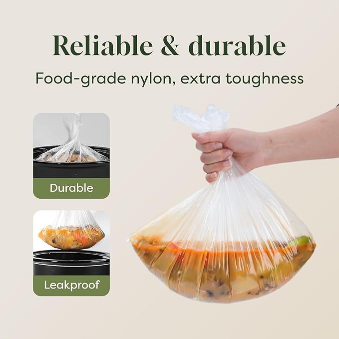 Oasier Slow Cooker Liners, Disposable Oval Large Size 13" x 21", 33 Count, Fits 3-8 Quart Pot Cooking Bags for Easy Cleanup, Food Safe & Leak-Proof