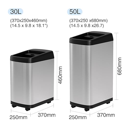 ELLO&ALLO 8 Gallon Touchless Motion Sensor Kitchen Trash Can with Roll Up Lid, Wheels, Brushed Stainless Steel
