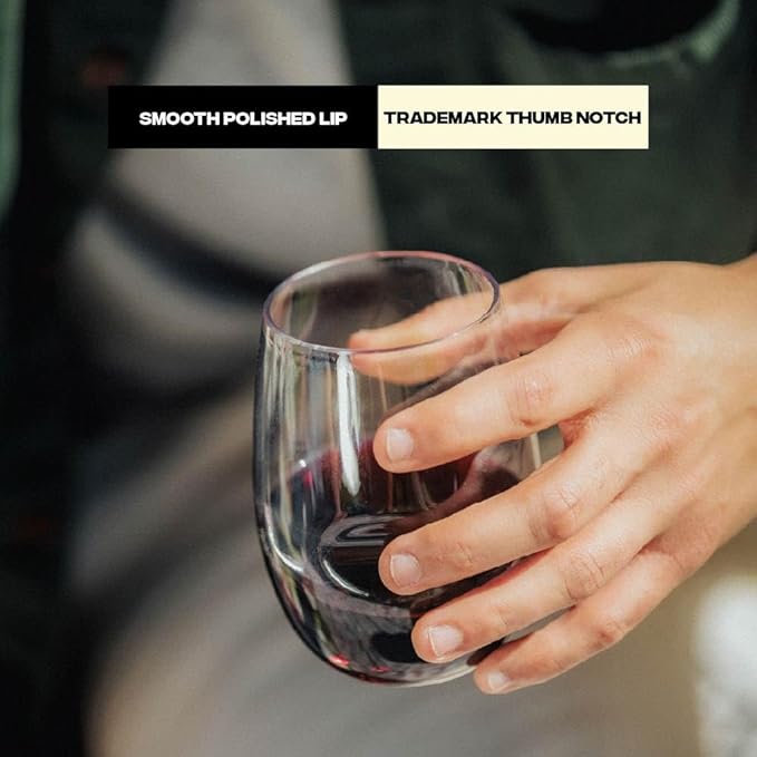 Unbreakable Stemless Wine Glass – Set of 2, 16oz, Dishwasher Safe, BPA-free Tritan, Clear Stemless Red Wine Glasses, Shatterproof for Indoor, Outdoor, Everyday Use. Reusable, Made in the USA