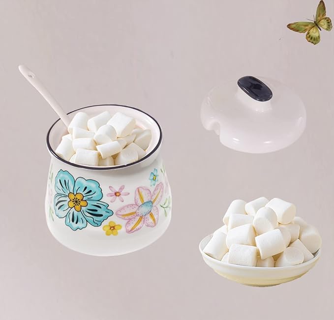 Ceramic Sugar Bowl with Lid and Spoon Sugar Container Sugar Holder for Coffee Bar,Home and Kitchen 12oz