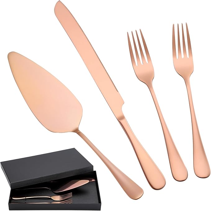 Suream Rose Gold Pie Server Spatula, 4 Pieces Cake Cutter Set for Wedding, Stainless Steel Pie Knife for Wedding Engagement Bridal Shower Gifts(11 Inch)