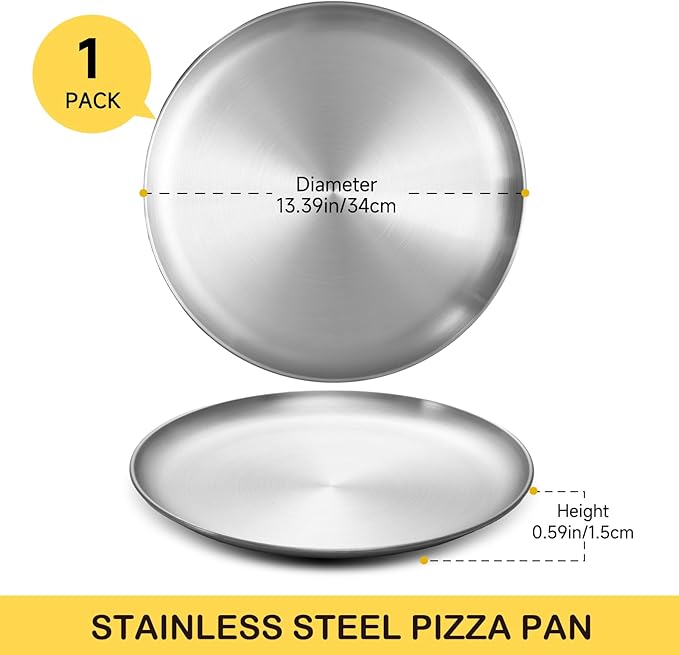 YeKuKing 13.5 Inch Pizza Pan for Oven Stainless Steel Baking Sheet Round Plates for Cake Pie and Salad Pizza Steel Tray Oven Dishwasher Safe & Easy Clean(1 Pack)