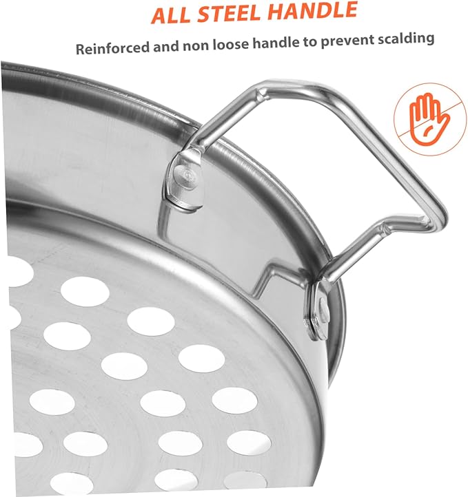 Healifty Stainless Steel Large Hole Colander with Dual Handles Flat Bottom Strainer for Home Kitchen Cooking Handheld Food Strainer for Pasta Vegetables Shrimp and Hot Pot Use