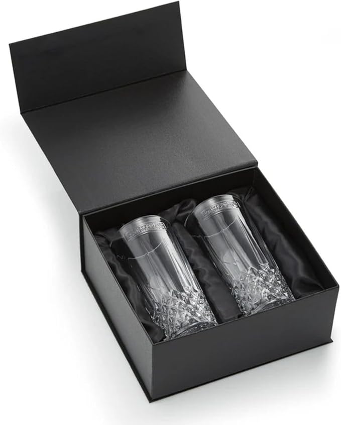Bartesian Diamond Etched Highball Glasses - 10.5 Oz Tall High Ball Collins Glass Set for Mixed Cocktails & Mocktails - Classy Home Bar Mixing Glassware with Luxurious Gift Packaging - Set of 2
