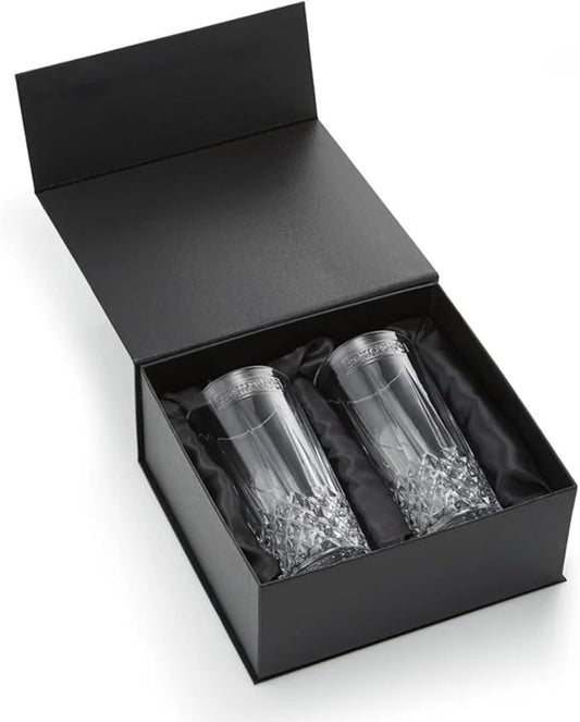 Bartesian Diamond Etched Highball Glasses - 10.5 Oz Tall High Ball Collins Glass Set for Mixed Cocktails & Mocktails - Classy Home Bar Mixing Glassware with Luxurious Gift Packaging - Set of 2