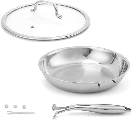 Ranbomer Stainless Steel Pan，Non-Toxic PFAS, PFOA & PTFE Free, Compatible With All Cooktops & Induction Safe, Oven Safe Pan for Searing & Sautéing, Long Lasting Cookware. (12 Inch)