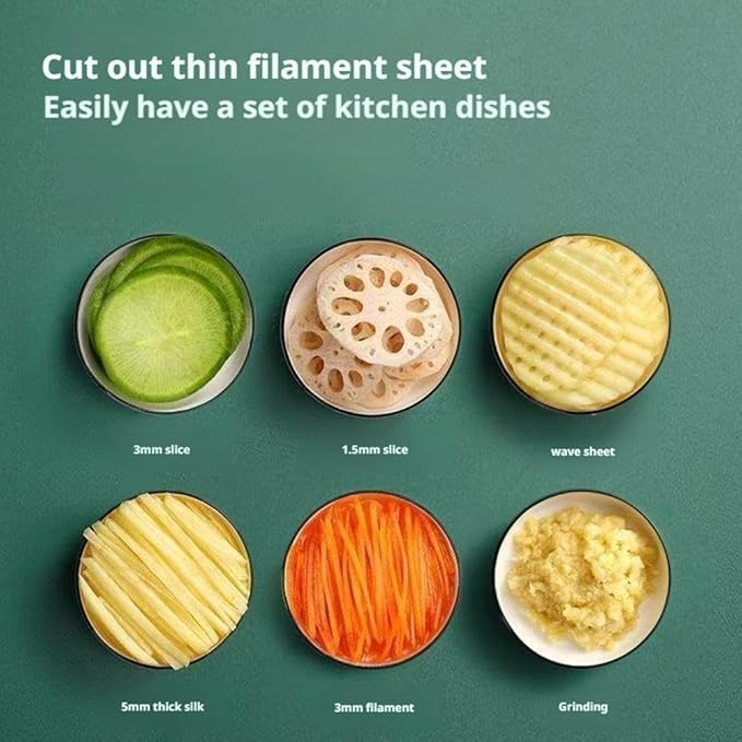Multifunctional Vegetable Cutter,Vegetable Chopper Set,Manual Food Cutter & Dicer with 6 Blades,Hand Safe Knife, Mandoline Slicer for Vegetables, Meal Prep & More,Kitchen Gadgets (Slivery)