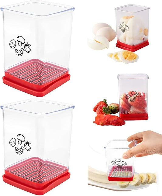 2 Pack Cup Slicer Fruit, Egg Slicer banana slicer Strawberry Cutter with Push Plate, Stainless Steel Fruit Slicer Cup Vegetable Slicer, Quickly Making Fruit Vegetable Salad, Creative Kitchen Gadget