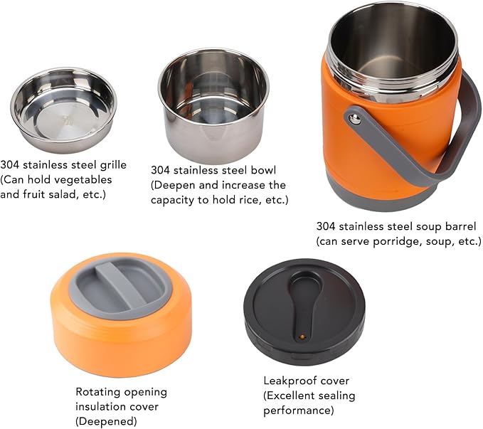 Thermal Cooker Pot, Stainless Steel Mini Portable Constant Temperature Heat Preservation Lifting Pot for Travel Camping Home Office Use (Orange)