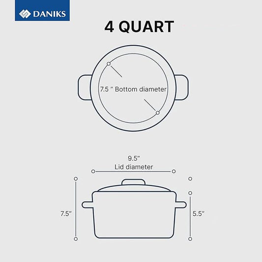 Daniks Classic 4 Quart Stainless Steel Stock Pot with Glass Lid, Tri-Ply Bottom for Even Heating, Induction Compatible, Dishwasher Safe