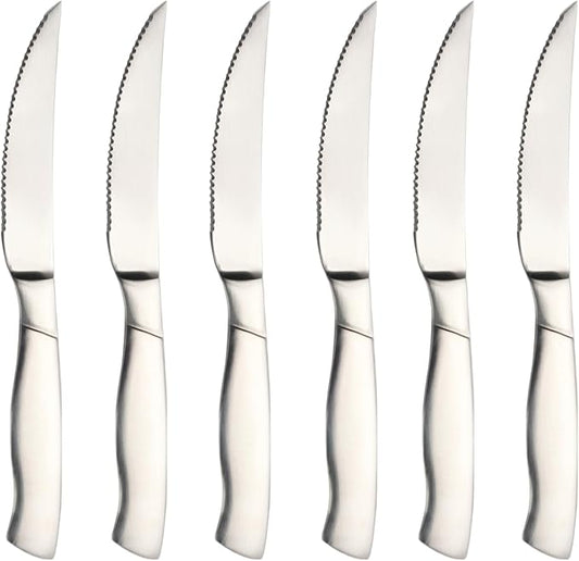 Professional Grade Steak Knives Set of 6 - Restaurant Quality Serrated Edge, Ergonomic Handle, Dishwasher Safe Stainless Steel Cutlery