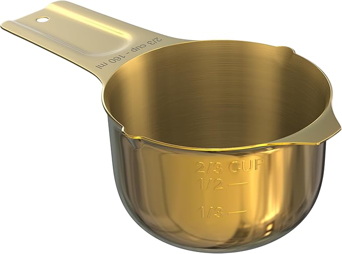 Color Up ⅔ Cup Measuring Cup (160 ml) – Premium Gold Stainless Steel, Accurate for Wet & Dry Ingredients, Embossed Markings, Easy-Pour Spouts, Dishwasher-Safe, Kitchen Essential