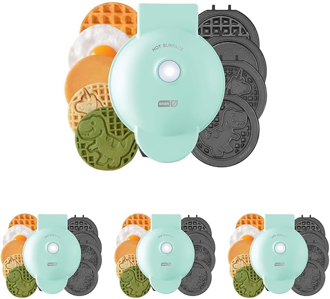Dash MultiMaker® Mini System - Compact Waffle Maker for Family Breakfasts - Removable Griddle Plates & nonstick surface - 6 Plates - Aqua,(Pack of 4)