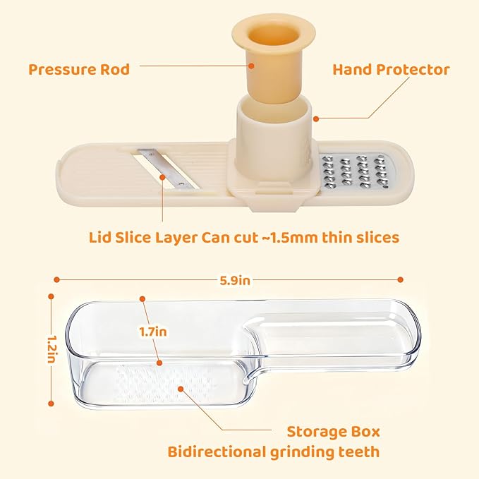 Palksky Garlic Mandolines Slicer Super Thin, 3 in 1 Multifunctional Garlics Grinder with Shredder Grinder Slicer, Portable Garlic Chopper, Kitchen Gadgets 1PCS