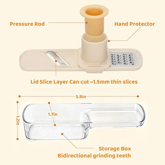 Palksky Garlic Mandolines Slicer Super Thin, 3 in 1 Multifunctional Garlics Grinder with Shredder Grinder Slicer, Portable Garlic Chopper, Kitchen Gadgets - 2PCS