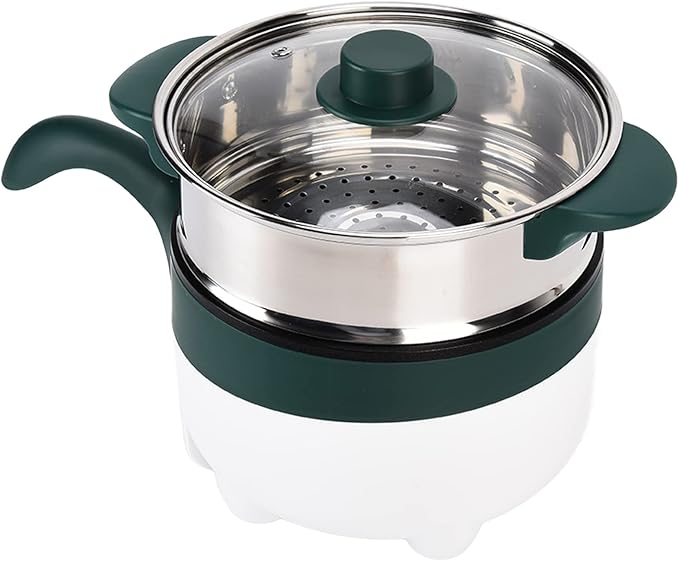 ZJchao Electric Hot Pot 2L Stainless Steel Multifunctional Portable Cooking Steamer for Home Car Kitchen 12V Green
