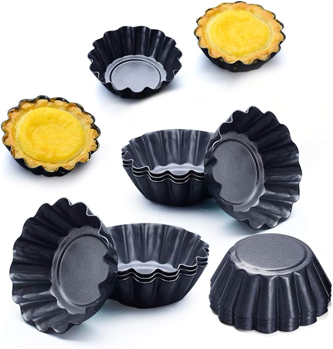 Amytalk 12 Packs Egg Tart Mold, Size 2.6 x 0.9inch, Cupcake Cake Muffin Mold Tin Pan Baking Tool, Carbon Steel