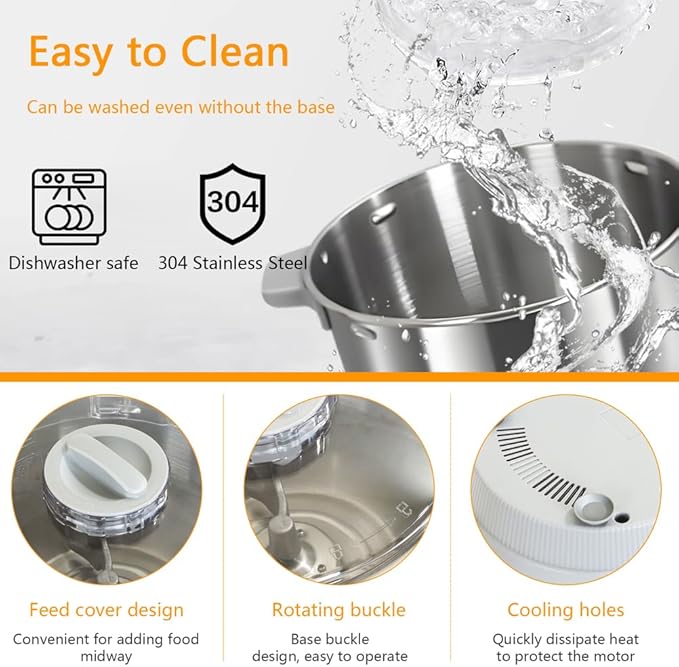 QCQDL Electric Dough Maker Machine with Fermentation Function, 7L Large Capacity Household Dough Mixer, 304 Stainless Steel, Microcomputer Timing, Front Touch Panel, Gray,7L