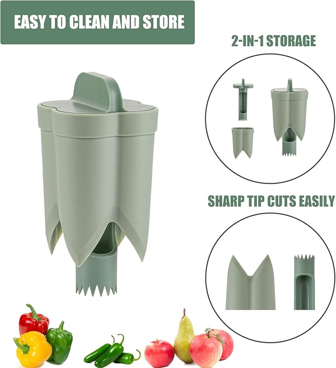 Pepper Seed Corer Remover Tool, Bell Pepper Cutter and Quick Cave Tool, Jalapeno Red Green Peppers Corer Cutter Deseeder, 2 in 1 Fruit & Vegetable Core