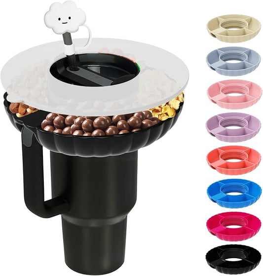 Stanley Snack Tray, Food Grade Silicone Snack Bowl for Stanley Cup 30 oz Accessories with Straws Cover, Stanley Accessories 30 oz Snack Bowl for Stanley Tumbler Accessories (Black)