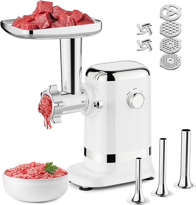 GVODE Meat Grinder & Sausage Stuffer - 2800W Max Power, 3 Sausage Tubes, 2 Blades, 4 Plates - Home Use Meat Smasher for Ground Beef & Sausage Maker Machine