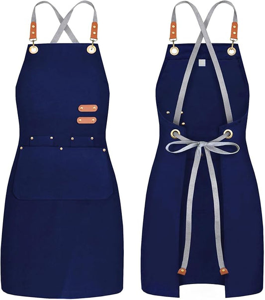 chef apron bib tool apron for man woman cross back straps with 4 pockets for kitchen cooking gardening baking working