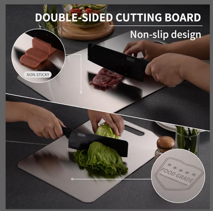 Katuchef Titanium Cutting Board 2025 New Upgrade Pure Titanium Cutting Boards for Kitchen Double Sided Cutting Boards Non Toxic,Hygiene Durable Chopping Board Suitable for Dishwasher Safe(1 * 2)