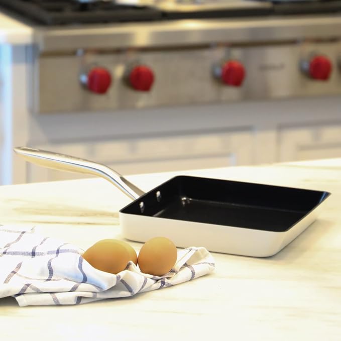ValenCera TeChef Collection | Ceramic Nonstick Egg Frying Pan, Nontoxic - Nontoxic - Free of PFAS, PFOA, PTFE, Made in Korea (Square Pan)