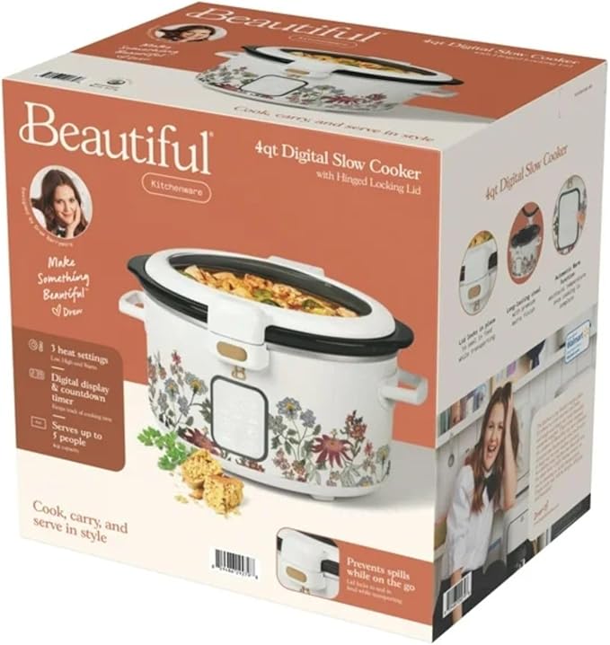 4QT Programmable Slow Cooker with Hinged Lid, Touch Display, Multiple Heat Settings, Ideal for Family Meals
