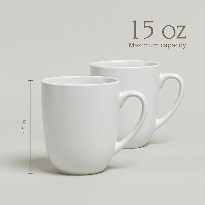 over&back Coupe Stoneware Coffee Mugs - 4-Piece Mug Set - Enjoy the Perfect Cup of Coffee, Tea, Latte, and More - Semi-Matte White - 15 Oz
