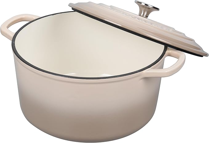 VORRINGARD Enameled Cast Iron Dutch Oven Pot with Lid, for Sourdough Bread Baking, Round Dutch Ovens, 4.5 Quart, Latte