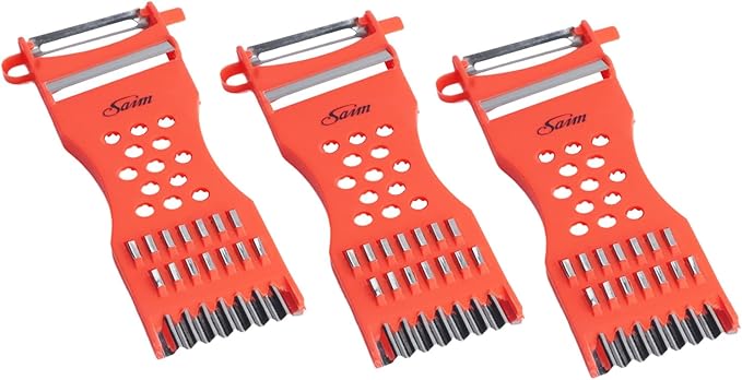 Saim Vegetable Peeler Metal Scraper Fruit Grater Slicer, Multifunction Kitchen Grater Slicer Tool,for Vegetable,Fruit,Cucumber,Potato,Carrots,Cheese,Chef Gadgets Tools - Orange Red 3 Pcs