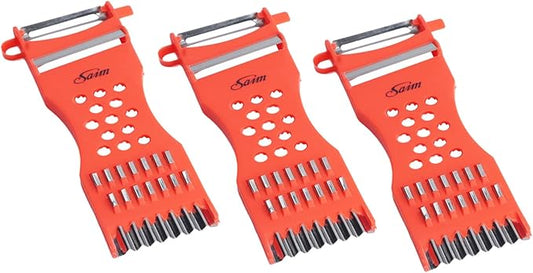 Saim Vegetable Peeler Metal Scraper Fruit Grater Slicer, Multifunction Kitchen Grater Slicer Tool,for Vegetable,Fruit,Cucumber,Potato,Carrots,Cheese,Chef Gadgets Tools - Orange Red 3 Pcs