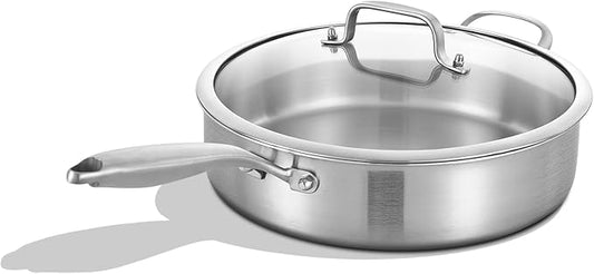 Inqibee 3 Quarts Tri-Ply Stainless Steel Sauté Pan with Lid,10 inch Induction Deep Frying Pan,Large Skillet,Jumbo Cooker,Dishwasher and Oven Safe,Detachable Handle.