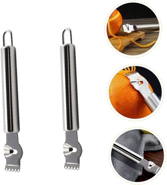 LIFKOME 2pcs Stainless Steel Fruit Zesters Multi-functional Citrus Peeler for Lemon Orange and Potato Grating Easy Storage Hanging for Baking and Cooking