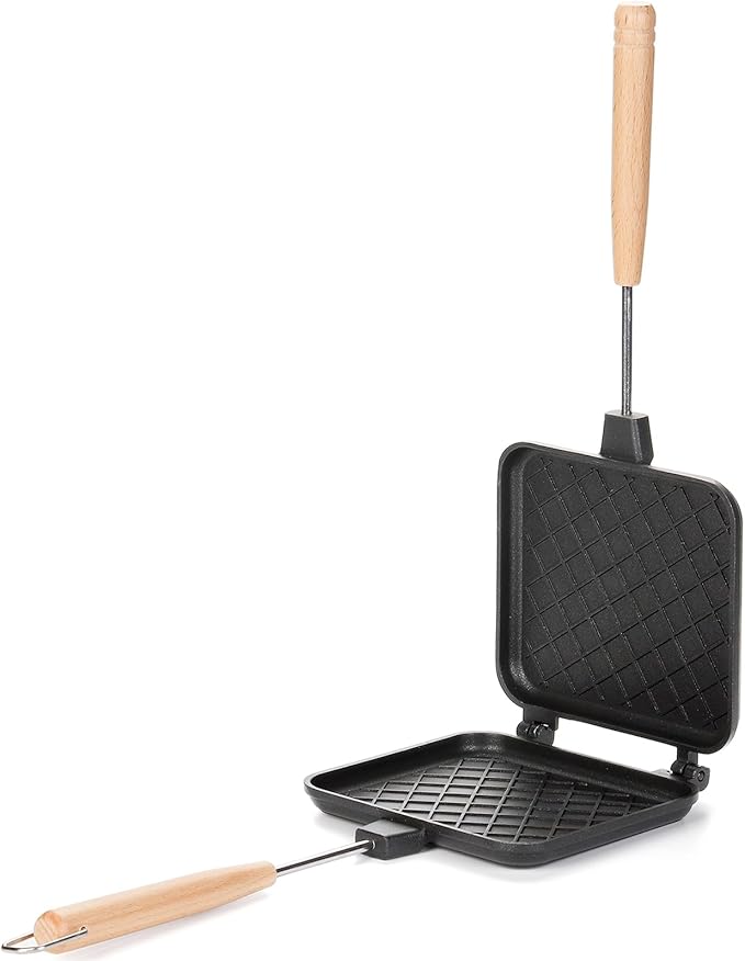Hot Sandwich Maker, Non-stick Grilled Panini Maker Pan with Handle, Stovetop Camping Sandwich Toaster Aluminum Flip Pan for Toast, Waffle, Breakfast
