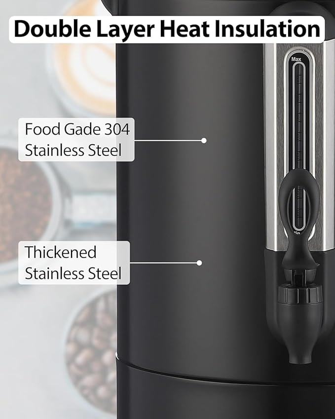 120 Cups Coffee Urn Hot Water Urn,18L/4.8 Gal Large Stainless Steel Commercial Coffee Maker with Double Wall Insulation, Electric Hot Beverage Dispenser for Buffet Party Catering,Weddings
