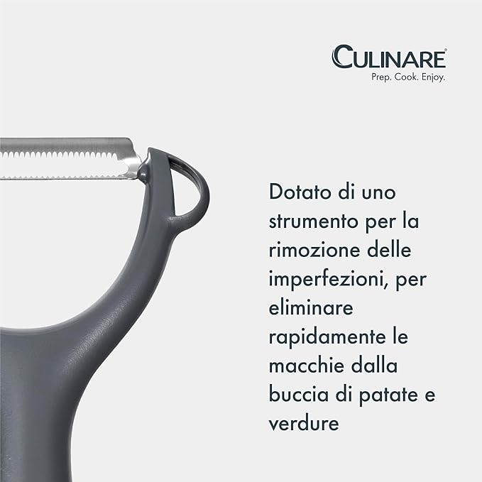 Culinare Serrated Safety Peeler, Grey, Plastic/Stainless Steel, Y Shaped for Maximum Control and Comfort, Manual Tomato/Kiwi Peeler