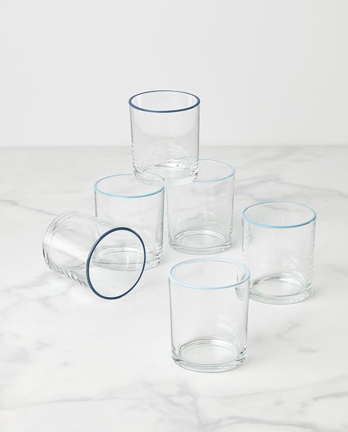 Oneida Glassware, 24 Seven Turquoise Medium Tumbler, Set of 6, 13.5-Ounce Capacity, Made From Glass, Dishwasher Safe Tumbler, Drinking Glass Set, Home and Kitchen, Clear Glasses (Turquoise, 6 Piece)