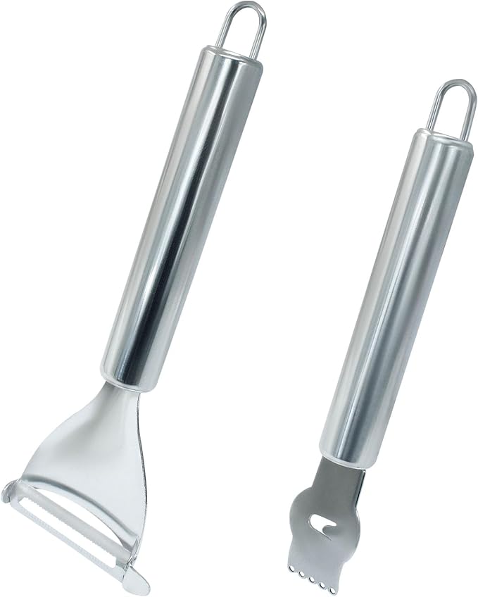 1Pc Lemon Peeler Tool and 1Pc Y Shaped Fruit Peeler, Stainless Steel Lemon Zest Peeler with Channel Knife, Lemon Twist Peeler for Bar Cocktails, Kitchen