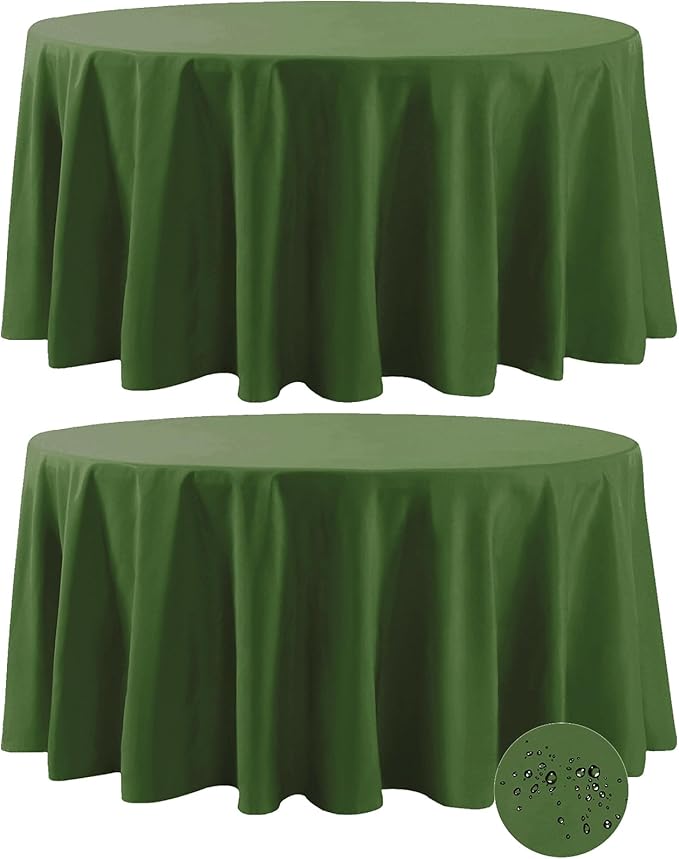Fokitut 2 Pack Waterproof Round Tablecloth, 120 Inch, Stain Resistant and Wrinkle Polyester Table Cloth, Fabric Table Cover for Kitchen Dining, Wedding, Party, Holiday Dinner-Willow