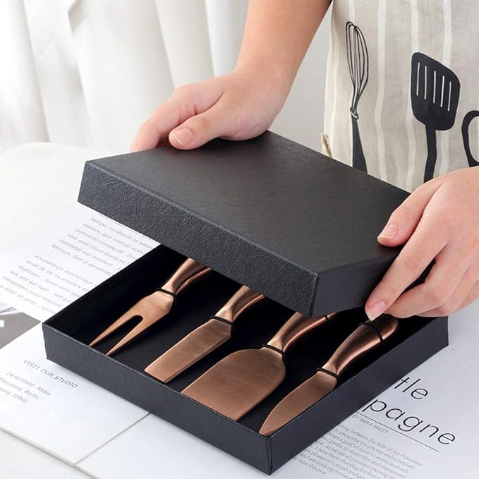 Buyer Star Rose Gold 4 Piece Cheese Knife Set Stainless Steel Mini Cheese knives Charcuterie Board Accessories Cheese Spreader Knife with Gift Box for Charcuterie, Gift-Ready
