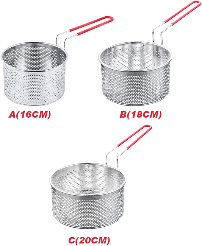 Stainless Steel Deep Frying Basket with Long Handle, Fried Food Filter Basket, Pasta Strainer Colander for Home Restaurant (SIZE:7.09 inch)